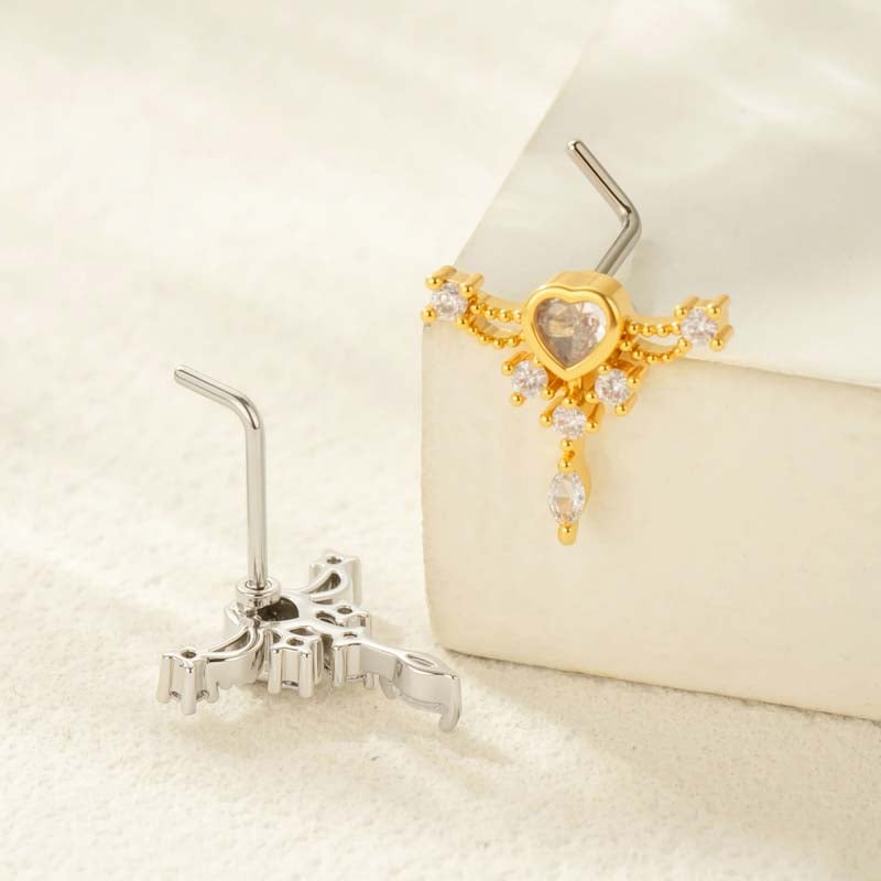 1 pièce de piercing de nez délicat en forme de cœur en cuivre doré et zircon pour femme Image3