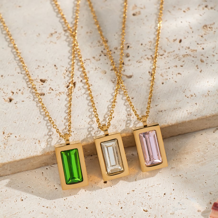 1 Piece Simple Stainless Steel Gold Color Zircon Pendant Necklace Picture3