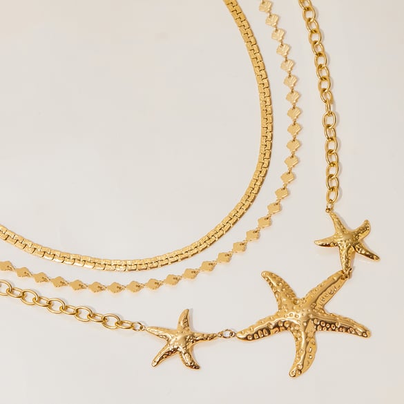 1 Piece Romantic Series Classic Starfish Stainless Steel Gold Color Women's Pendant Necklaces