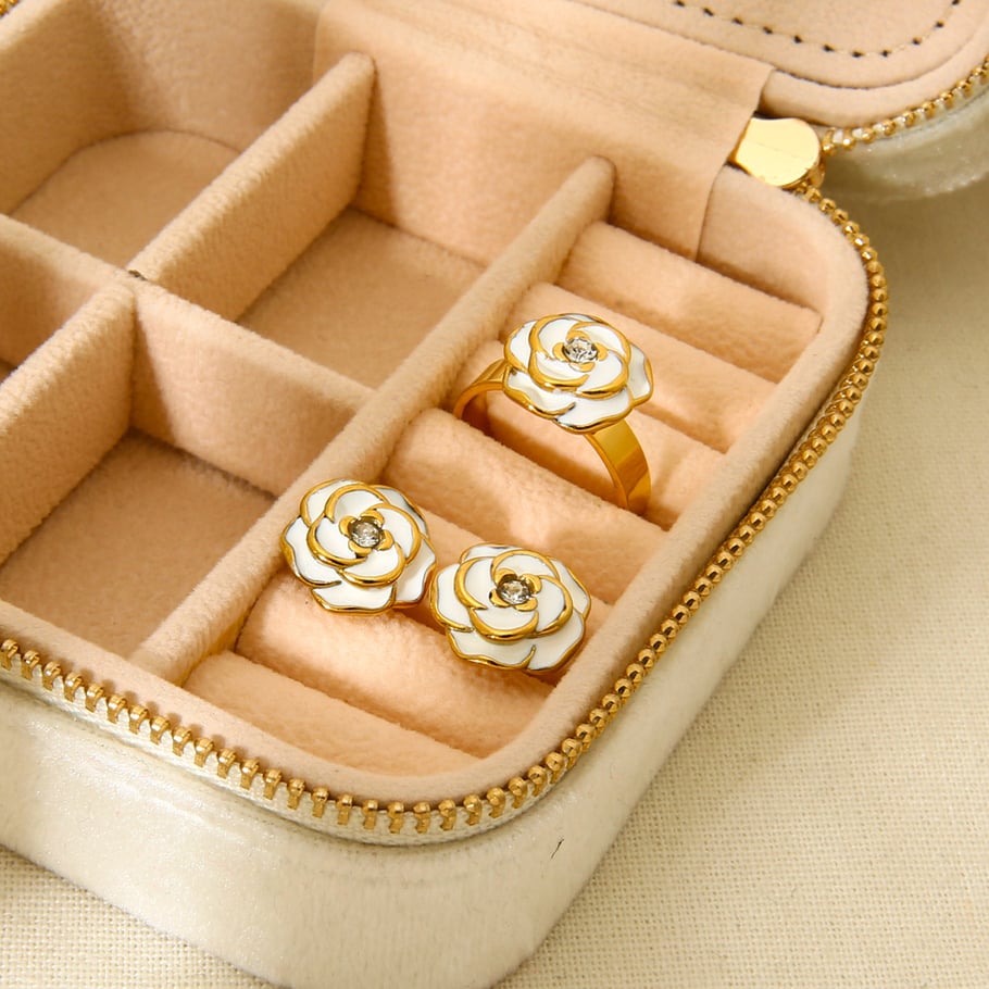 Luxurious  Elegant Flower Stainless Steel   Gold Color  Rings Display Set Picture4
