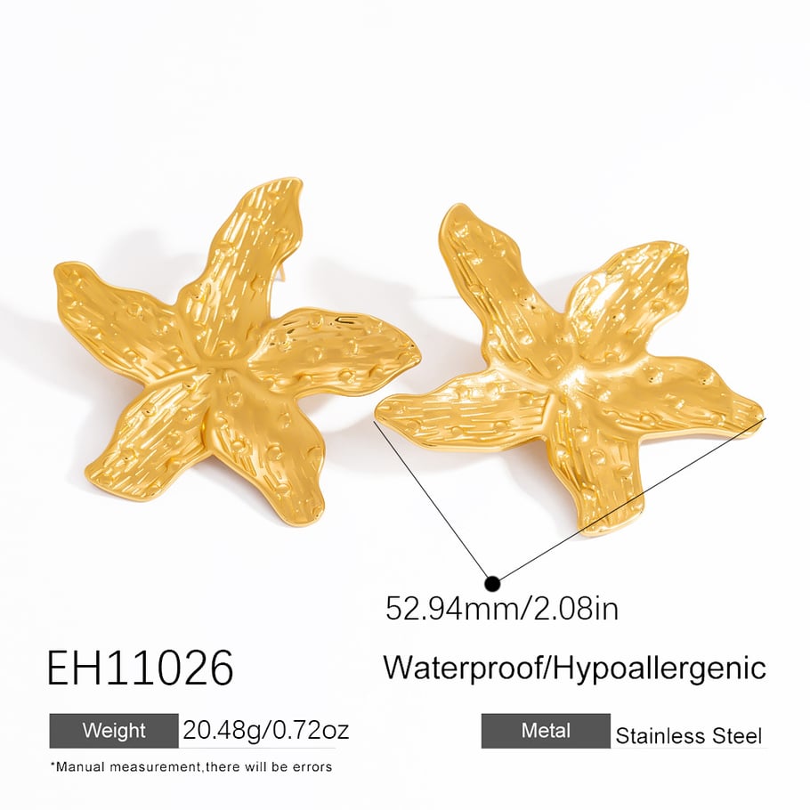 Orecchini a bottone geometrici da donna in acciaio inossidabile color oro con pietra naturale Immagine2