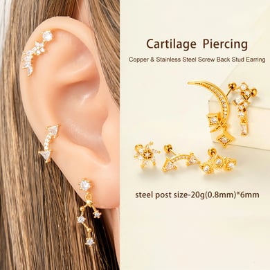 1 Pair Simple Series Simple Geometric Copper   Gold Color  Zircon Women's Piercings Earrings h5 Picture4