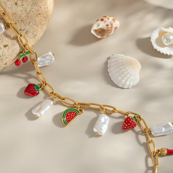 Collier avec pendentif en forme de fruit sucré en acier inoxydable couleur or, 1 pièce 2