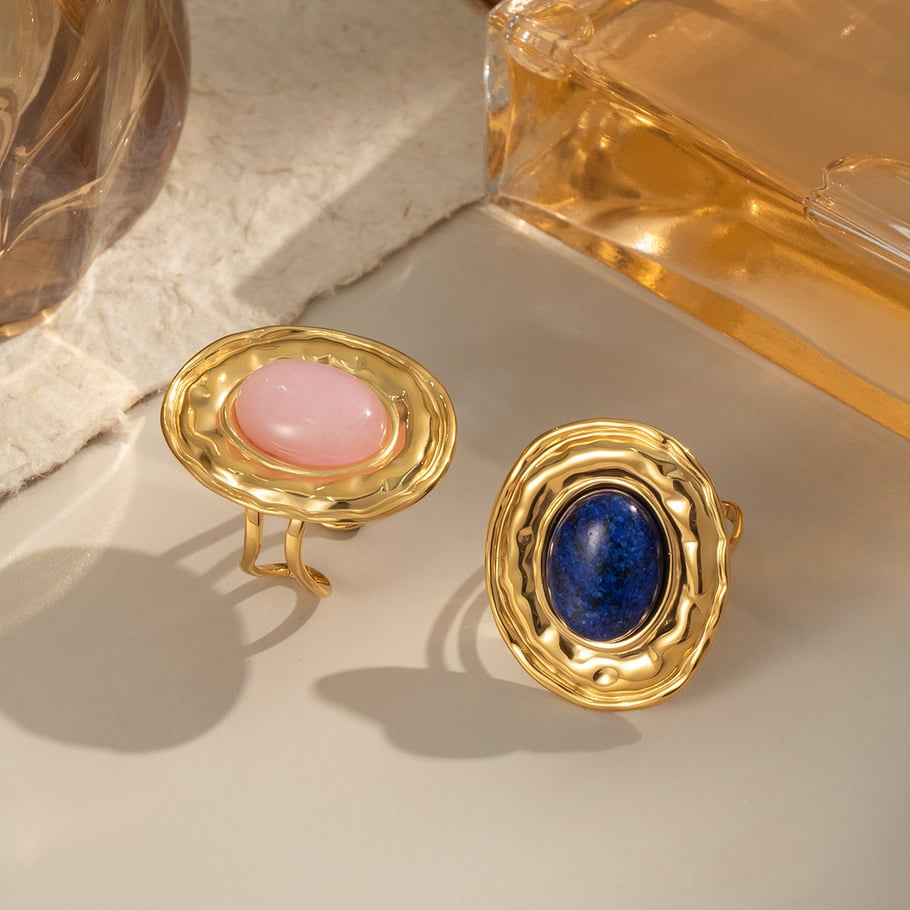 1 Piece Stainless Steel Gold Color Natural Stone Ring Picture3