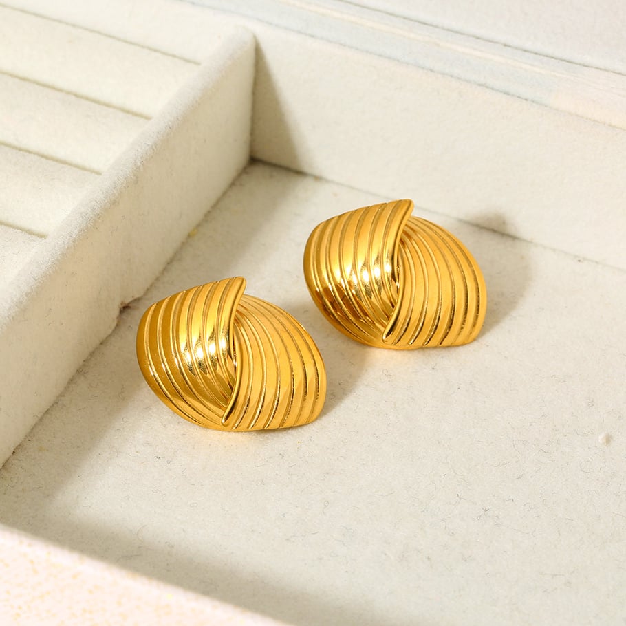 Retro geometrische oorbellen van roestvrij staal in goudkleur voor dames Afbeelding3