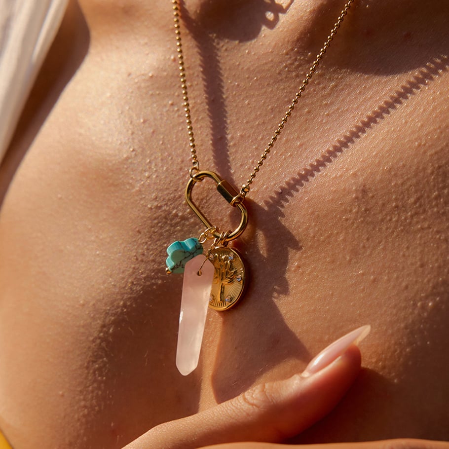 1 pezzo di collana con ciondolo da donna in acciaio inossidabile color oro con pietra naturale irregolare Immagine5