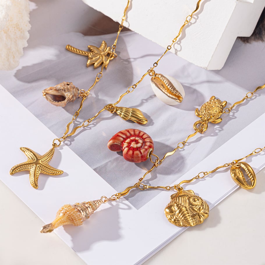 Collier pendentif Oceanic en acier inoxydable couleur or, 1 pièce Image3