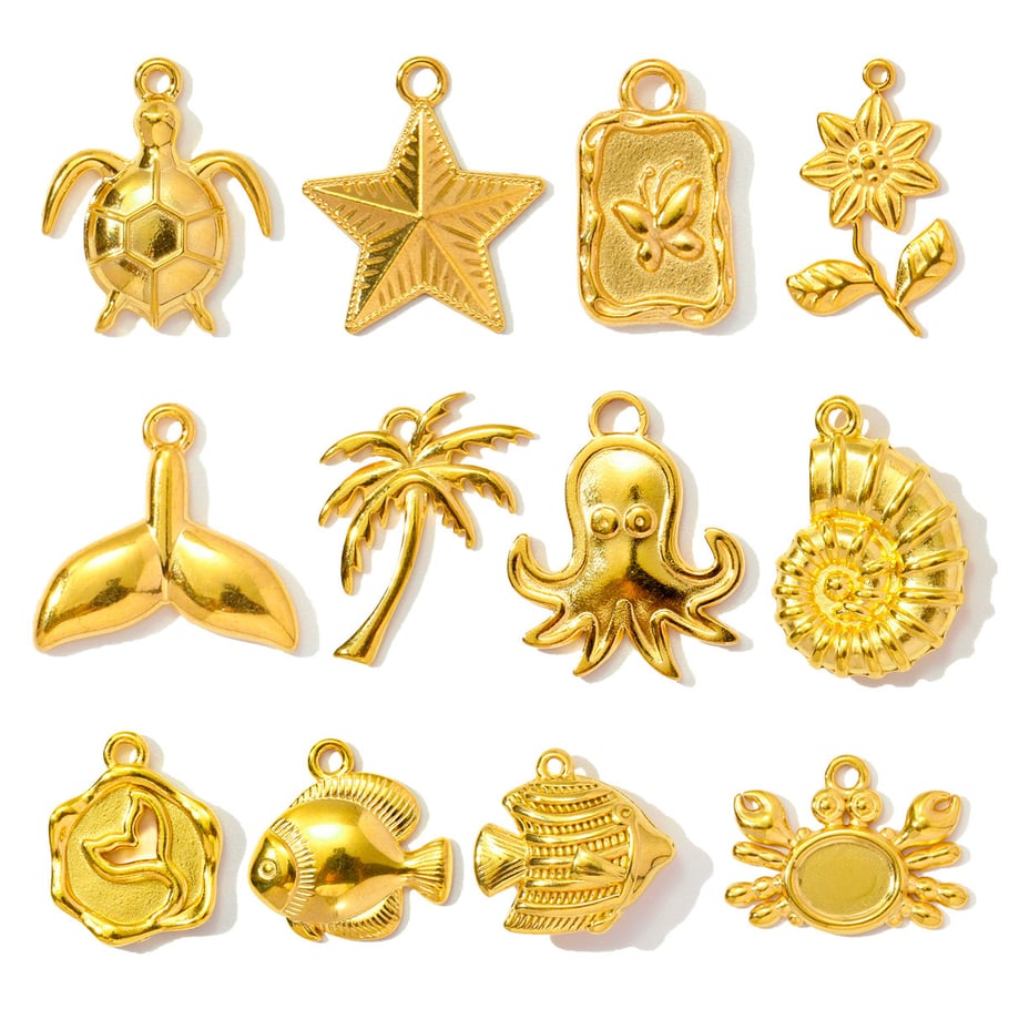 1 Stück Romantische Serie DIY Schildkröte Edelstahl Gold Farbe Damen Anhänger Bild5
