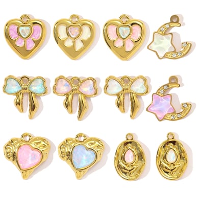 1 pezzo di ciondolo a forma di cuore in acciaio inossidabile color oro da donna h5 Immagine4