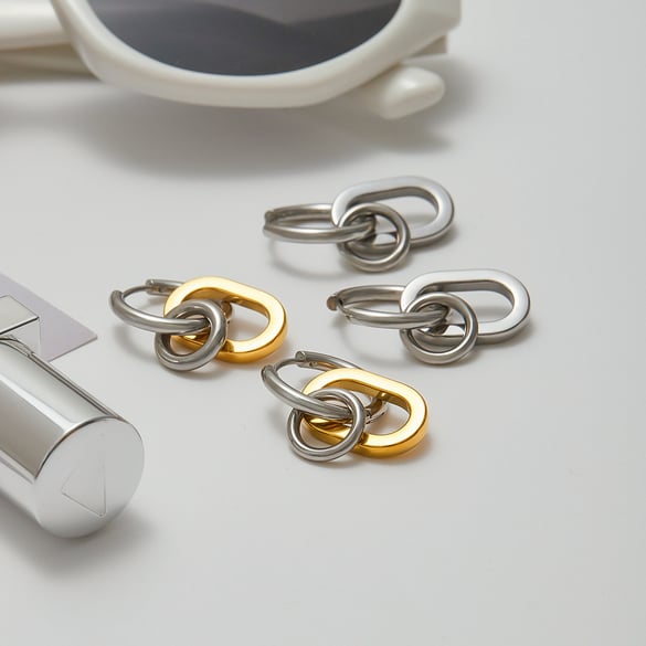 1 Pair Personality Round Stainless Steel Gold Color Women's Hoop Earrings