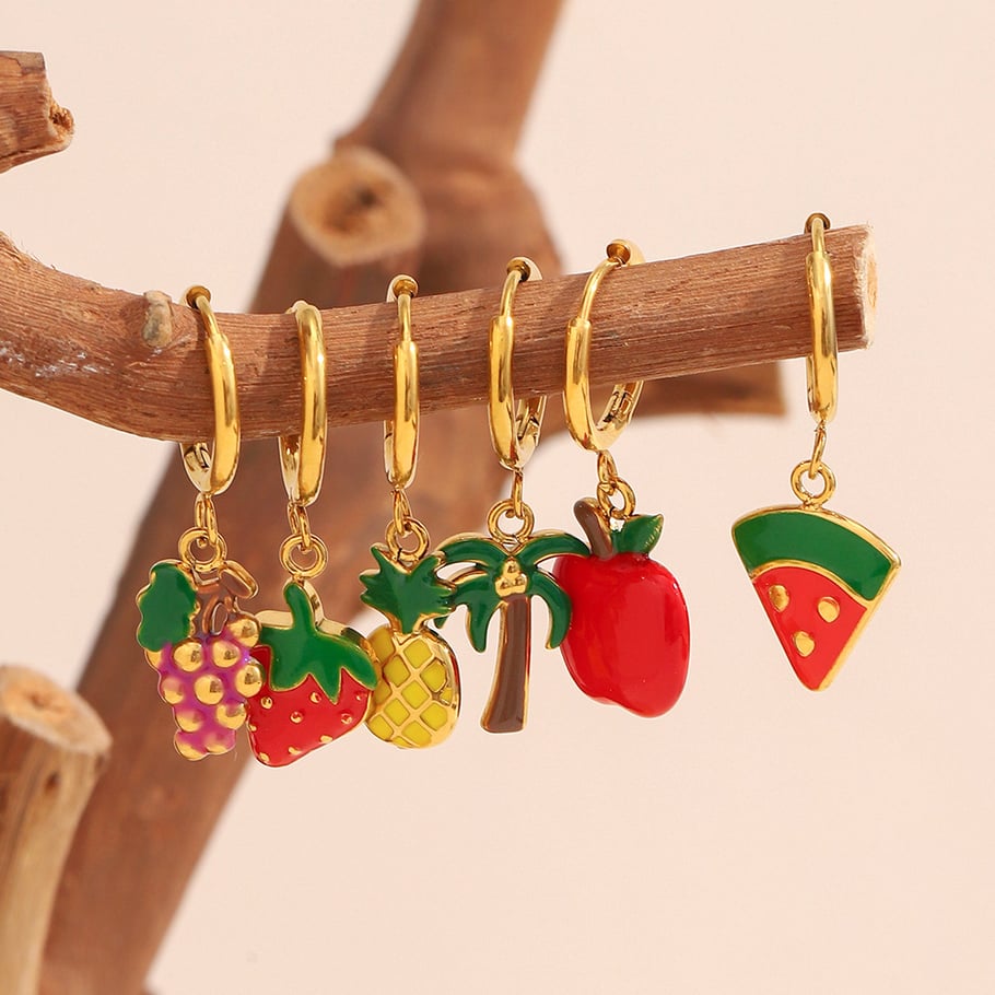 1 paire de boucles d&#39;oreilles pendantes couleur or aux fruits frais et vifs Image2