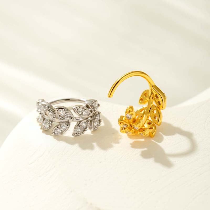 1 pièce de piercing de nez pour femme en forme de feuille, cuivre, couleur or et zircon Image3