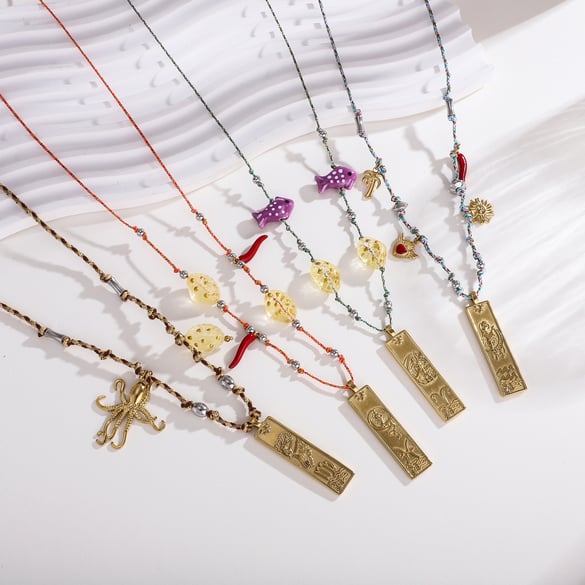 1 Piece Elegant Rectangular Stainless Steel Gold Color Women's Pendant Necklaces
