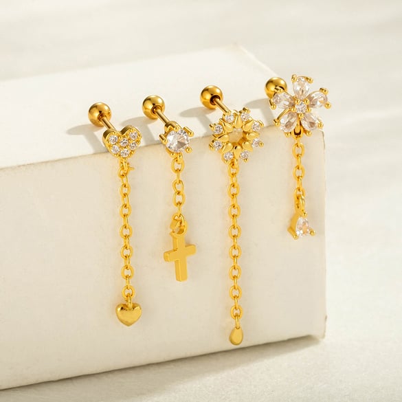 1 Paar Simple Series Simple Heart Kupfer Gold Farbe Zirkon Damen Piercings Ohrringe 2