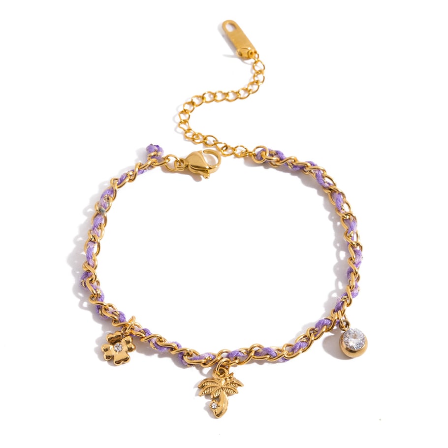 1 Stück Täglich Lila Kokospalme Edelstahl Gold Farbe Damen Charm Armbänder 
