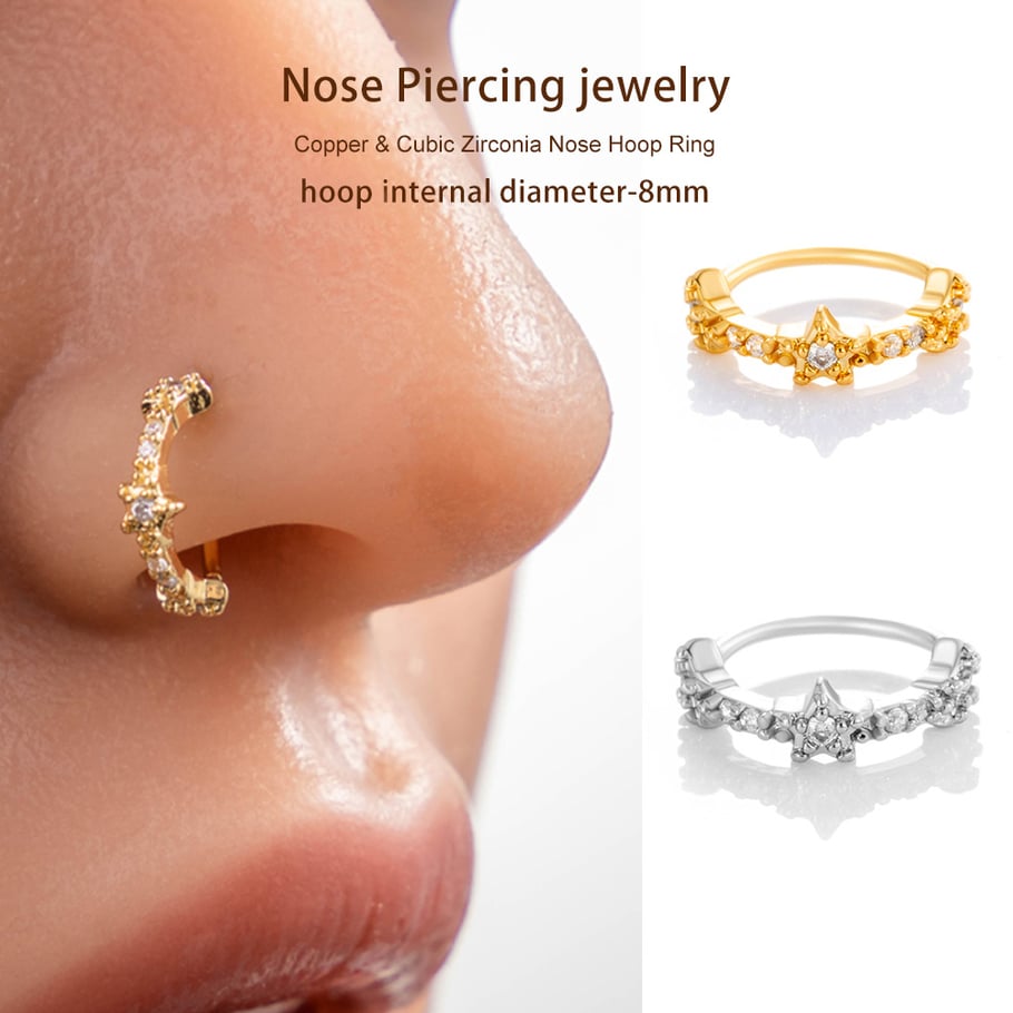 1 Piece Star Copper Gold Color Zircon Women's Nose Stud Picture4