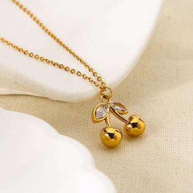 Romantic Series Sweet Plant Stainless Steel  Gold Color Zircon Women's Pendant Necklaces h5 Picture4