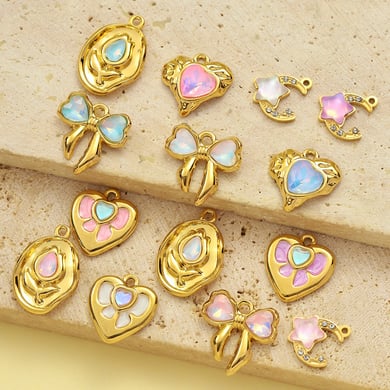 1 pezzo di ciondolo a forma di cuore in acciaio inossidabile color oro da donna h5 Immagine3