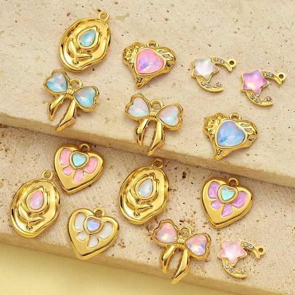 1 Piece Cute Heart Stainless Steel Gold Color Women's Pendants 2