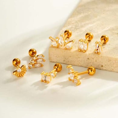 Boucles d&#39;oreilles piercing exquises en cuivre doré et zircon pour femmes, 1 pièce h5 Image4