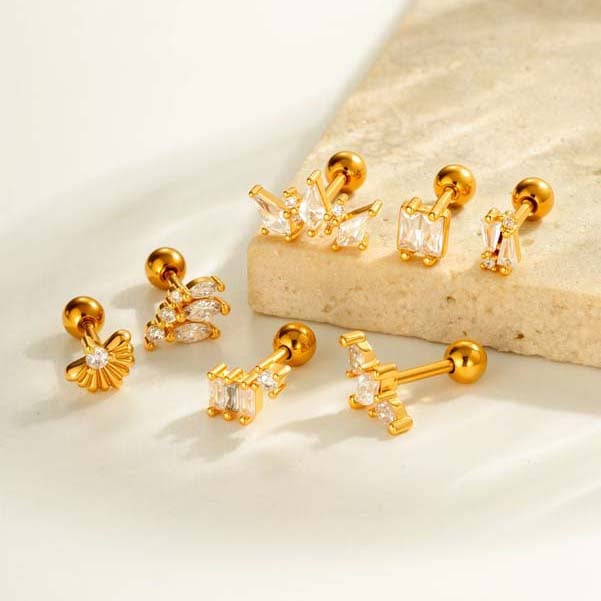 Boucles d&#39;oreilles piercing exquises en cuivre doré et zircon pour femmes, 1 pièce Image4