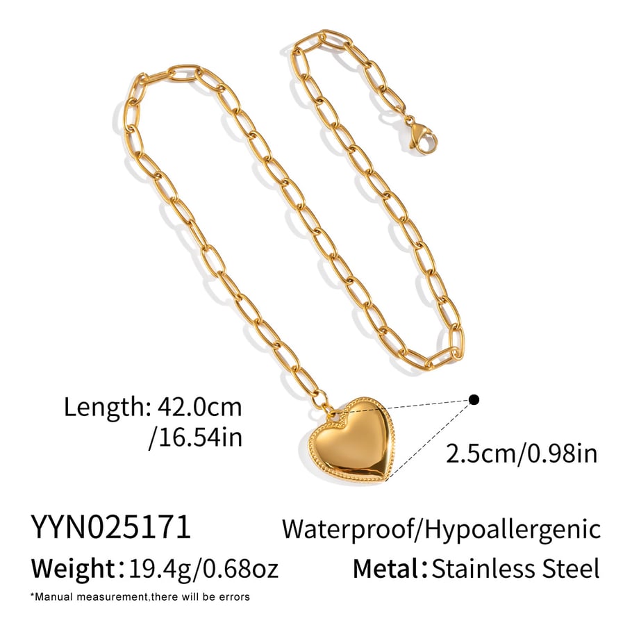 1 Piece Heart  Stainless Steel Gold Color Pendant Necklace 