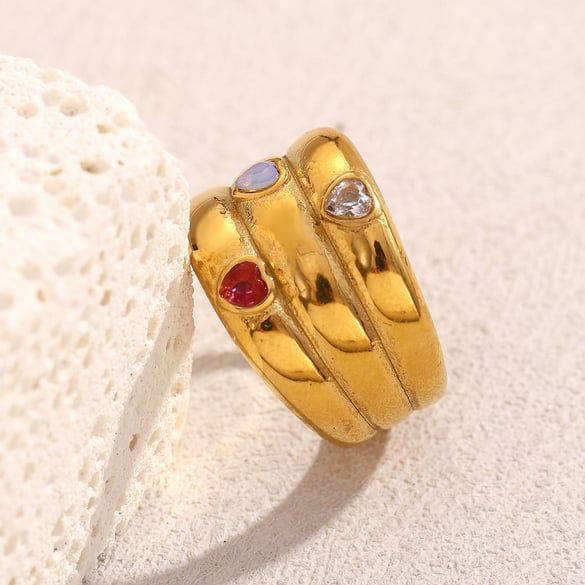 Anillos llamativos de acero inoxidable de color sólido retro de serie simple