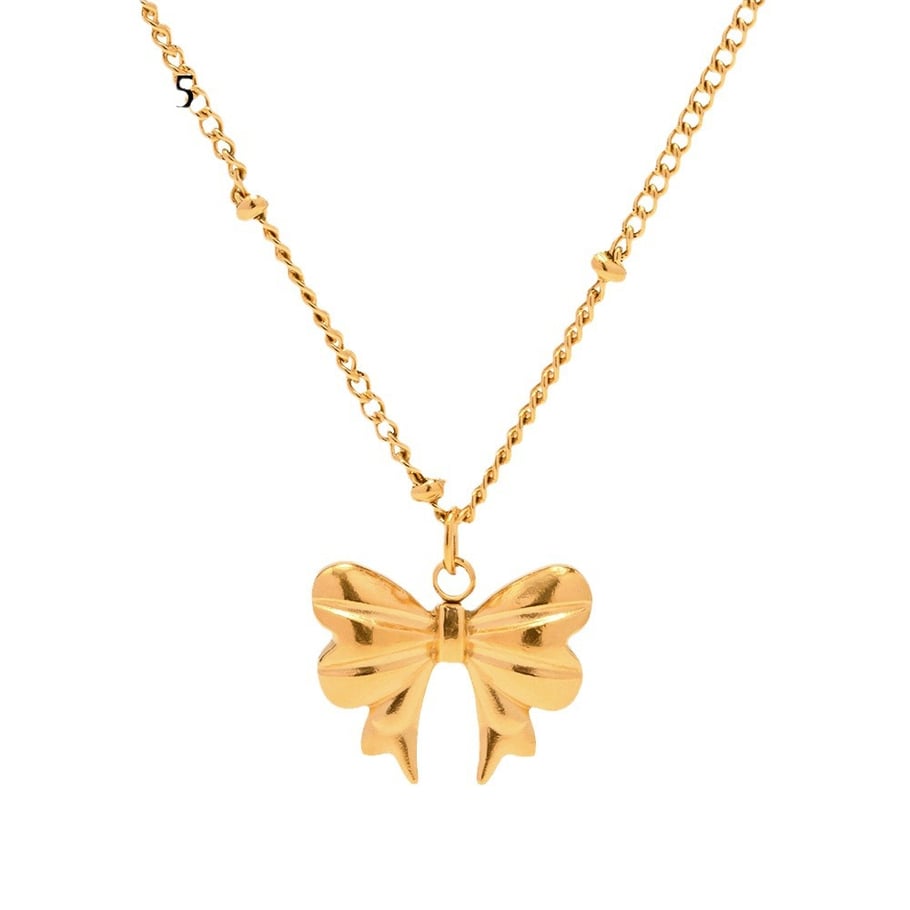 Colliers pendentifs pour femmes en acier inoxydable avec nœud papillon doux, série romantique Image5