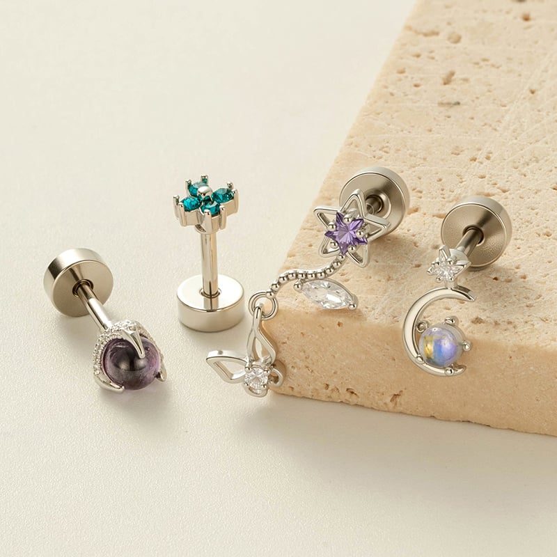 1 Adet Bakır Altın Rengi Zirkonyum Piercing Küpe Resim4