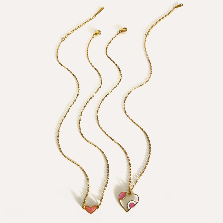 Collana con ciondolo a forma di cuore in acciaio inossidabile color oro, 1 pezzo Immagine6