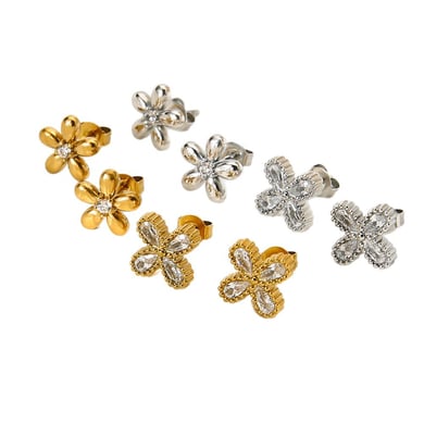 Romantic Series Elegant Flower Stainless Steel   Gold Color  Zircon Women's Stud Earrings h5 Picture5