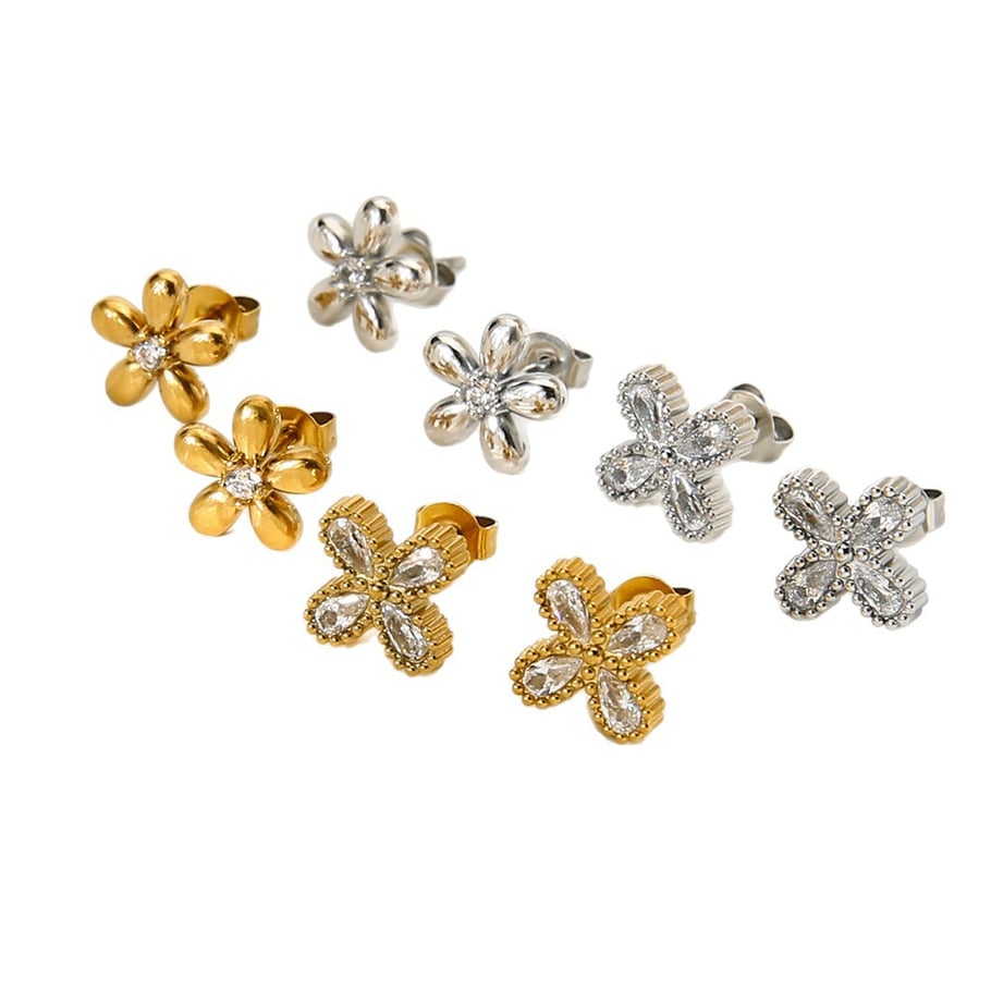 Romantic Series Elegant Flower Stainless Steel   Gold Color  Zircon Women's Stud Earrings Picture5