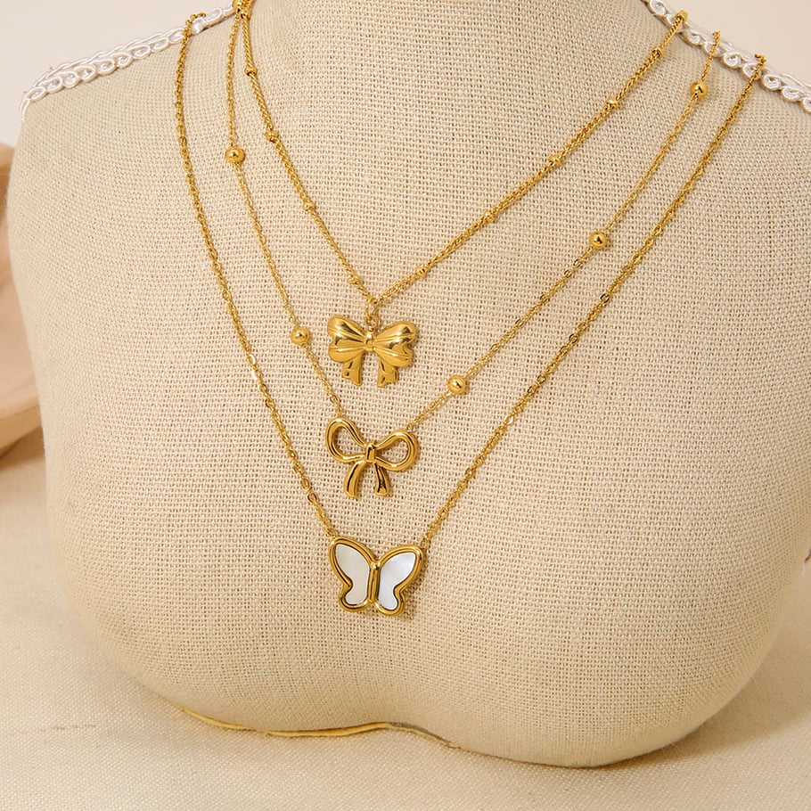 Colliers pendentifs pour femmes en acier inoxydable avec nœud papillon doux, série romantique Image6