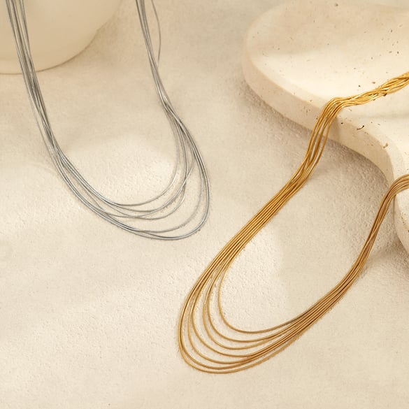 Einfache Kette Edelstahl Gold Farbe Damen Layered Halsketten