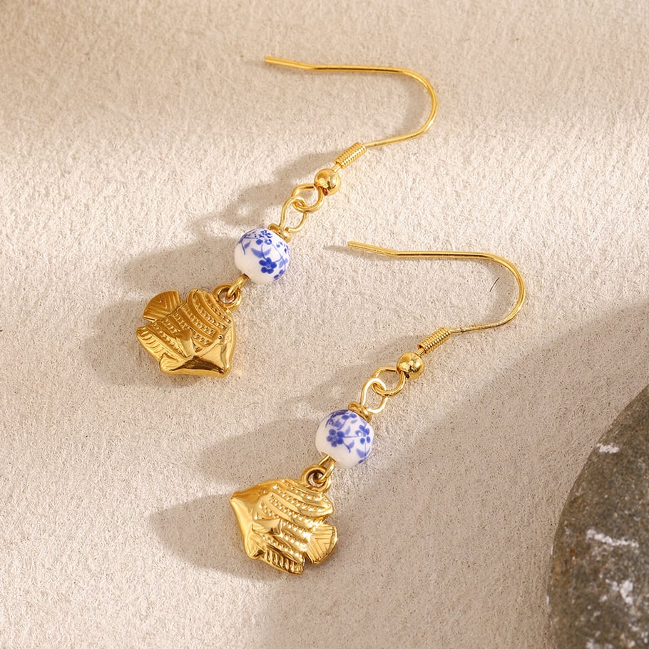 Boucles d&#39;oreilles pendantes en acier inoxydable pour femme, série Simple Vacation Animal Image2