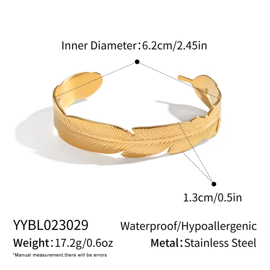 1 Piece Leaf Shape Stainless Steel Gold Color Cuff Bracelet 