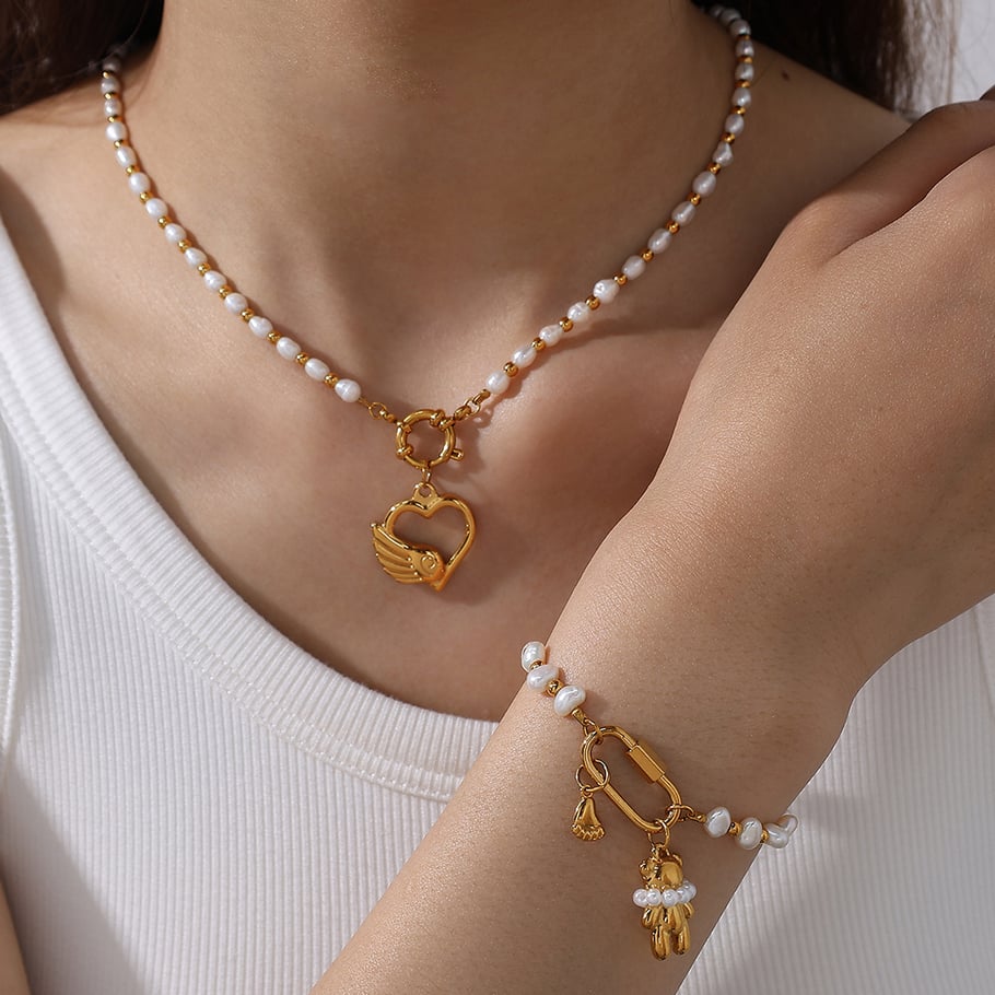 Collane con ciondolo fai da te in perle di acciaio inossidabile color oro con perle giornaliere Immagine6