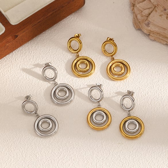 1 par de pendientes geométricos de acero inoxidable color dorado