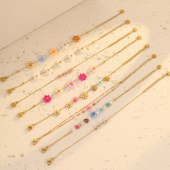 Süße Blume Edelstahl Gold Farbe frauen Kette Armbänder
