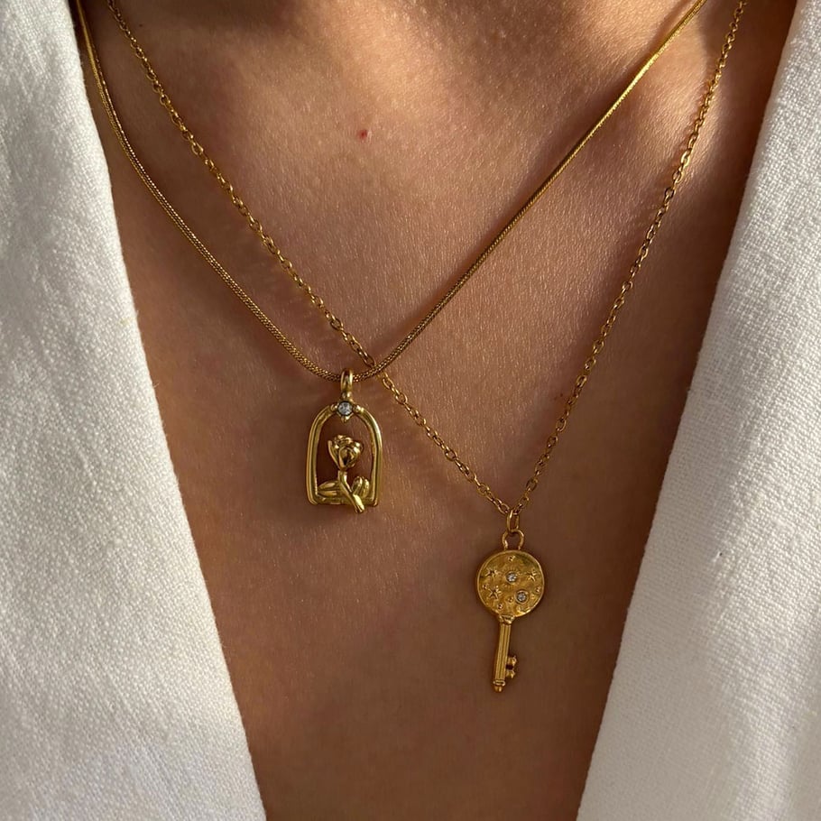 Collana con ciondolo color oro rosa in acciaio inossidabile da 1 pezzo Immagine2