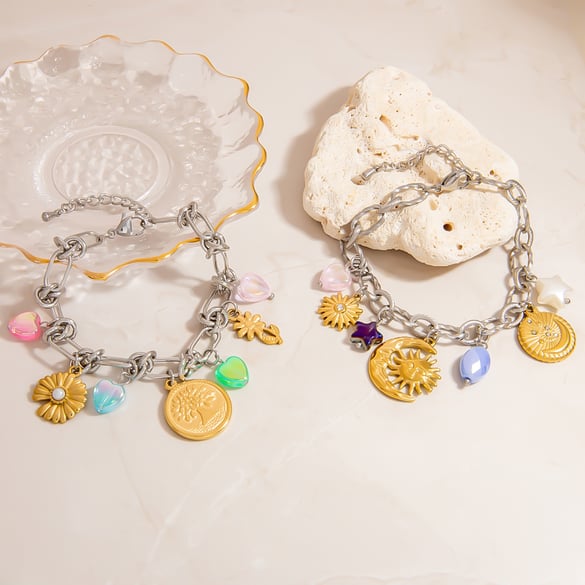 1 Piece Moon Stainless Steel Mixed Color Charm Bracelet 2