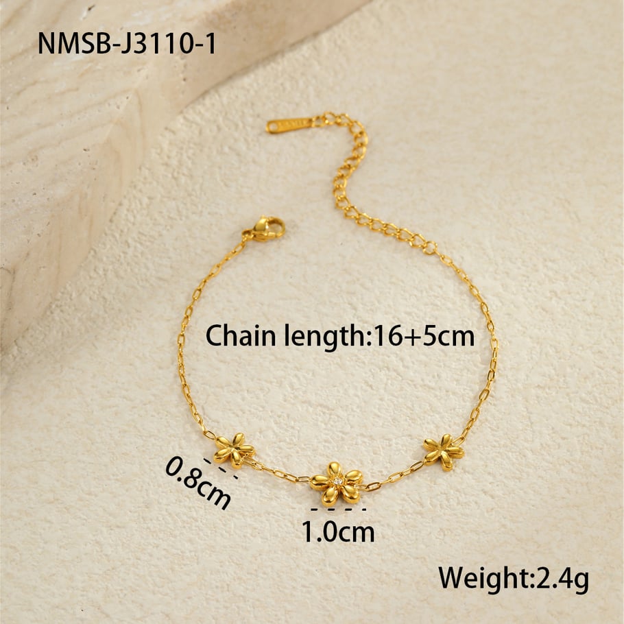 1 Piece Simple Series Sweet Flower Stainless Steel   Gold Color  Women's Chain Bracelets 