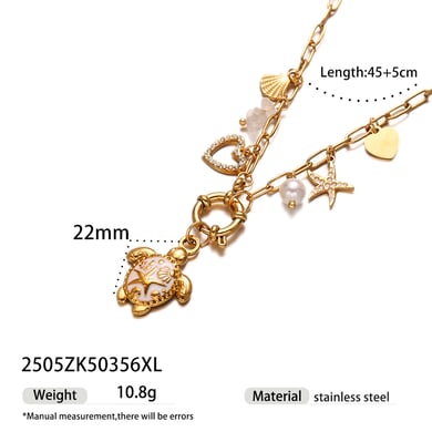 Collier avec pendentif tortue en acier inoxydable couleur or, 1 pièce h5 