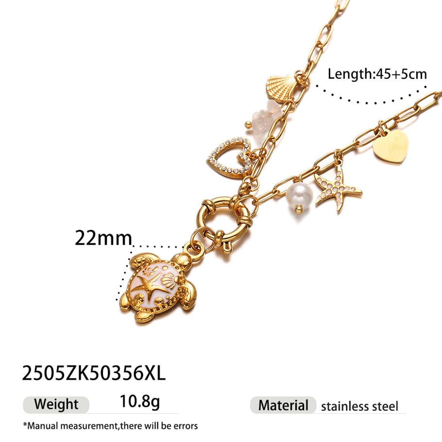 Collier avec pendentif tortue en acier inoxydable couleur or, 1 pièce 