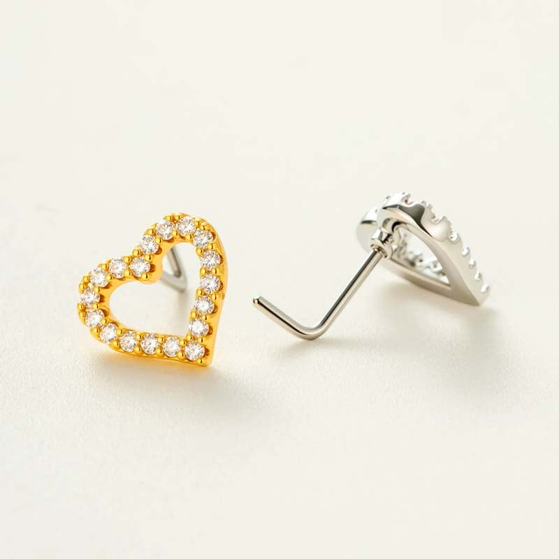 1 pièce de piercing de nez en forme de cœur en cuivre doré et zircon pour femme Image3