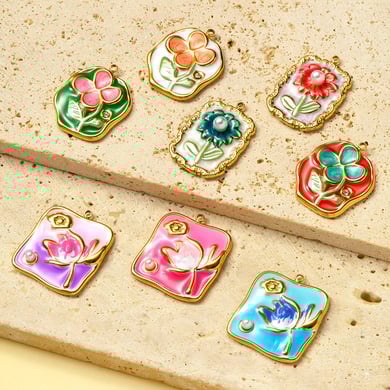 1 Piece Romantic Series DIY Flower Stainless Steel Gold Color Women's Pendants h5 Picture4
