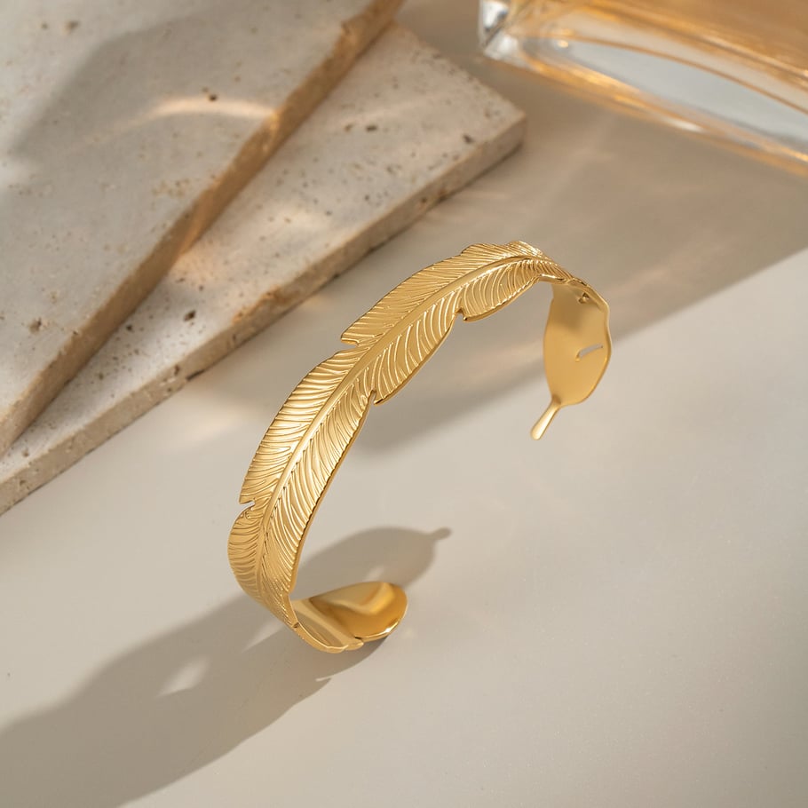 1 Piece Leaf Shape Stainless Steel Gold Color Cuff Bracelet Picture2