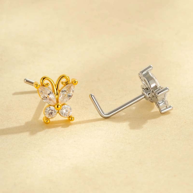 1 piercing para la nariz con circonita color cobre y dorado. Imagen3