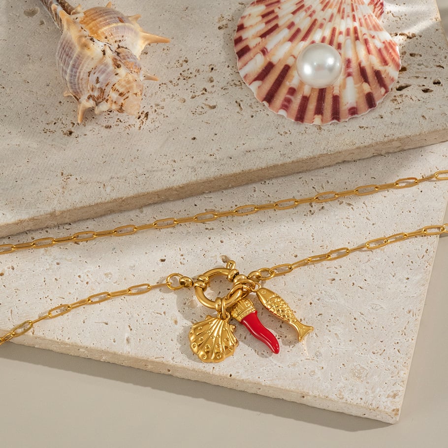 1 Piece Chill Charm Stainless Steel Gold Color Pendant Necklace Picture2