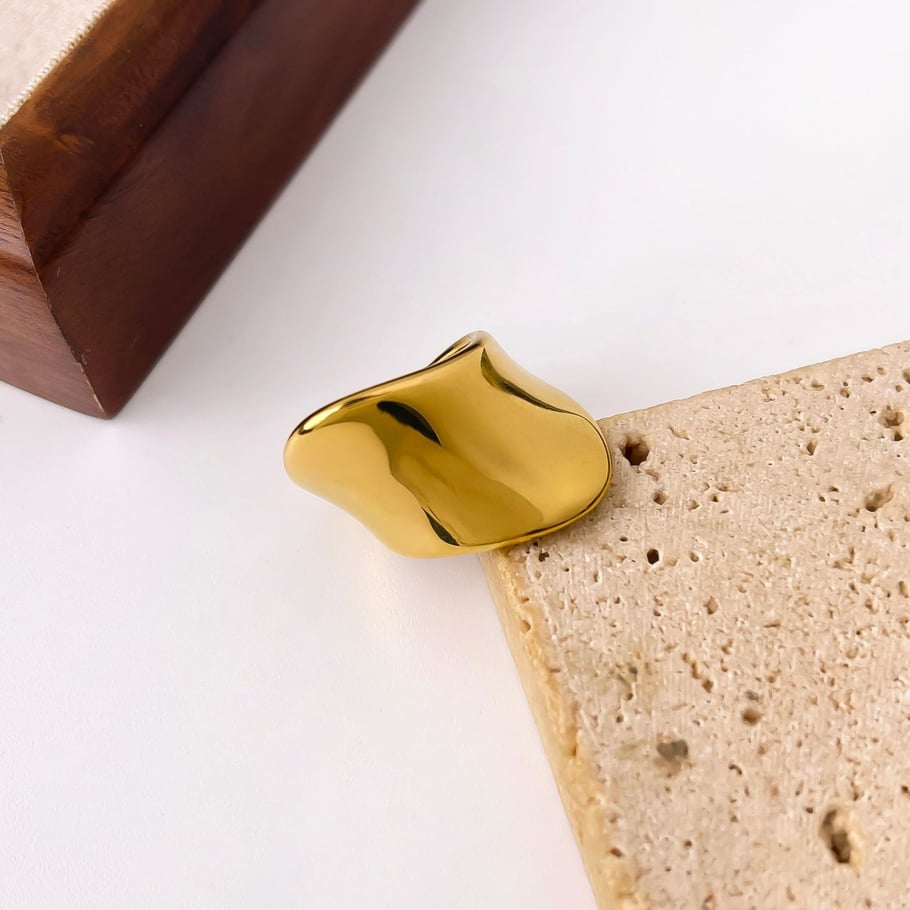 1 Piece Simple Stainless Steel Gold Color Statement Ring Picture2
